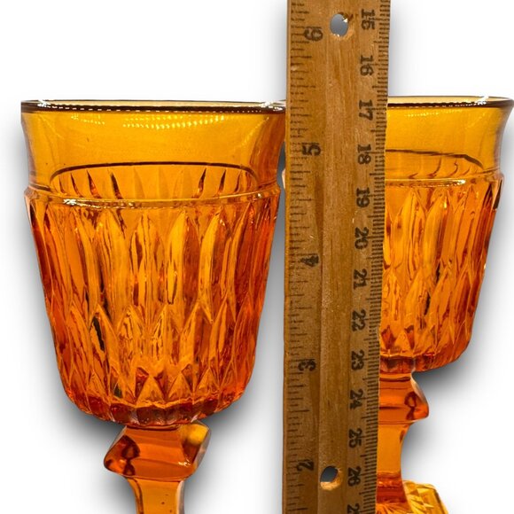 Vintage Mt. Vernon Amber Goblets Indiana Glass 5.5" Tall Honeycomb Mint MCM - Picture 6 of 9